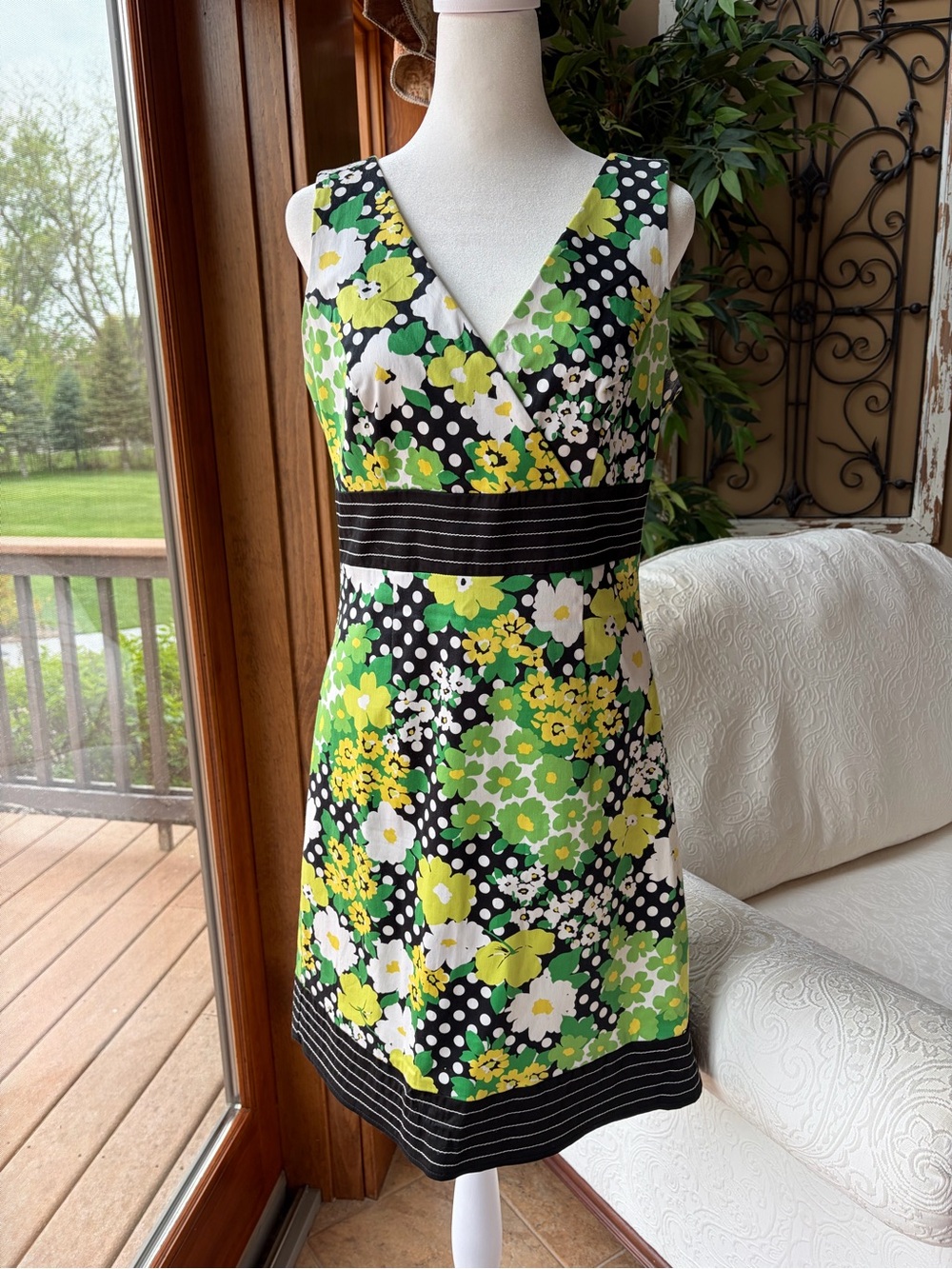 dBy Ltd. Sleeveless Cotton Floral Mini Dress in Green & Black Sz 8 Floral Y2K